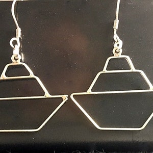 Vintage Sterling Silver Geometric Earrings - Boat Earrings - Tiered Earrings