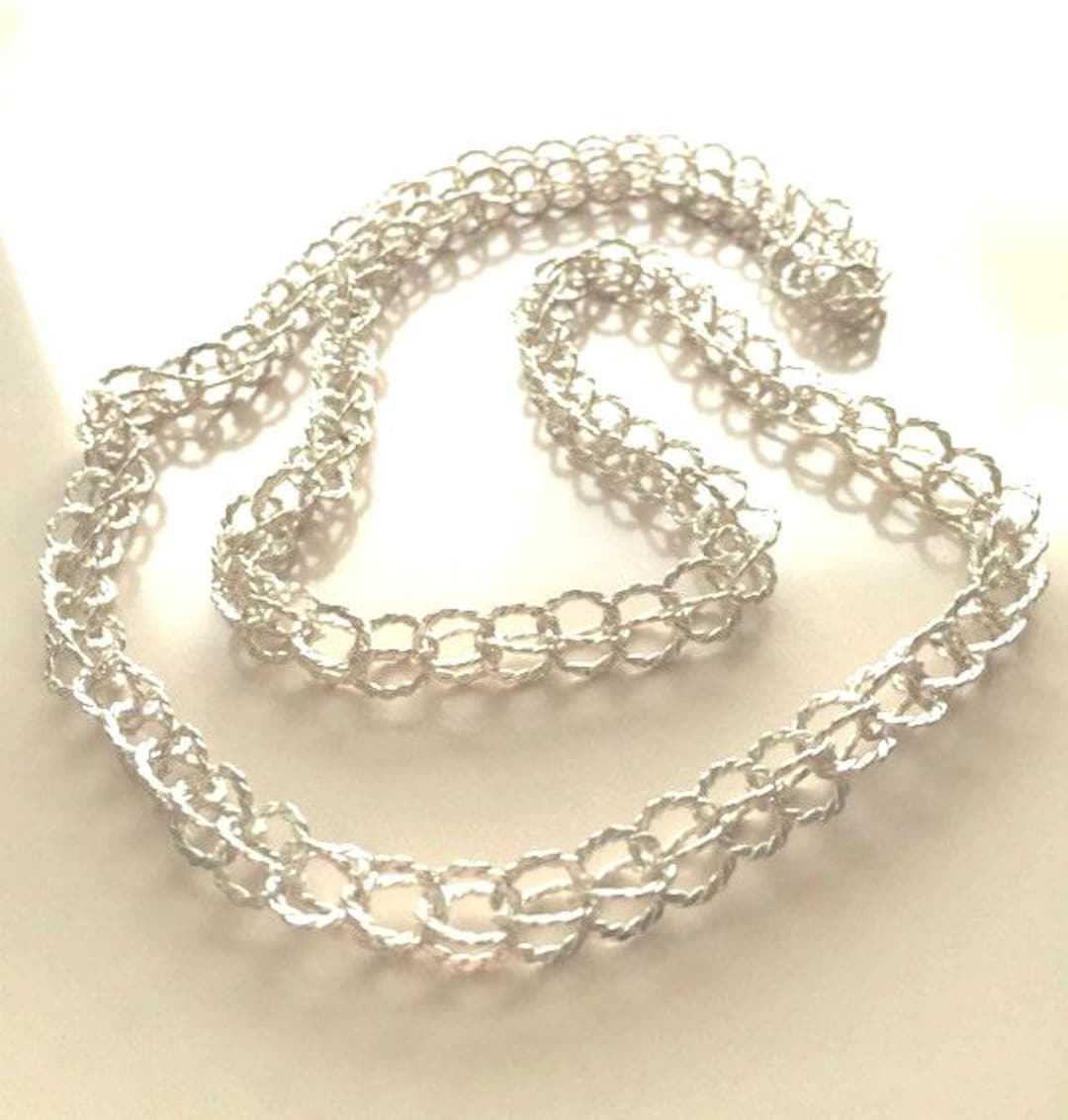 Handmade Sterling Silver Circle Chain Necklace 32 Inch Double Linked ...