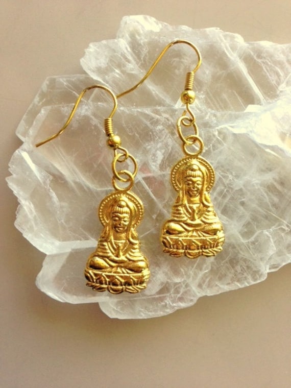 Gold buddha earrings discount