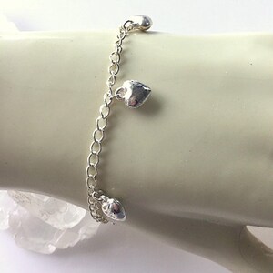 Silver Plated Heart Charm Bracelet Girls Heart Charm Bracelet image 3