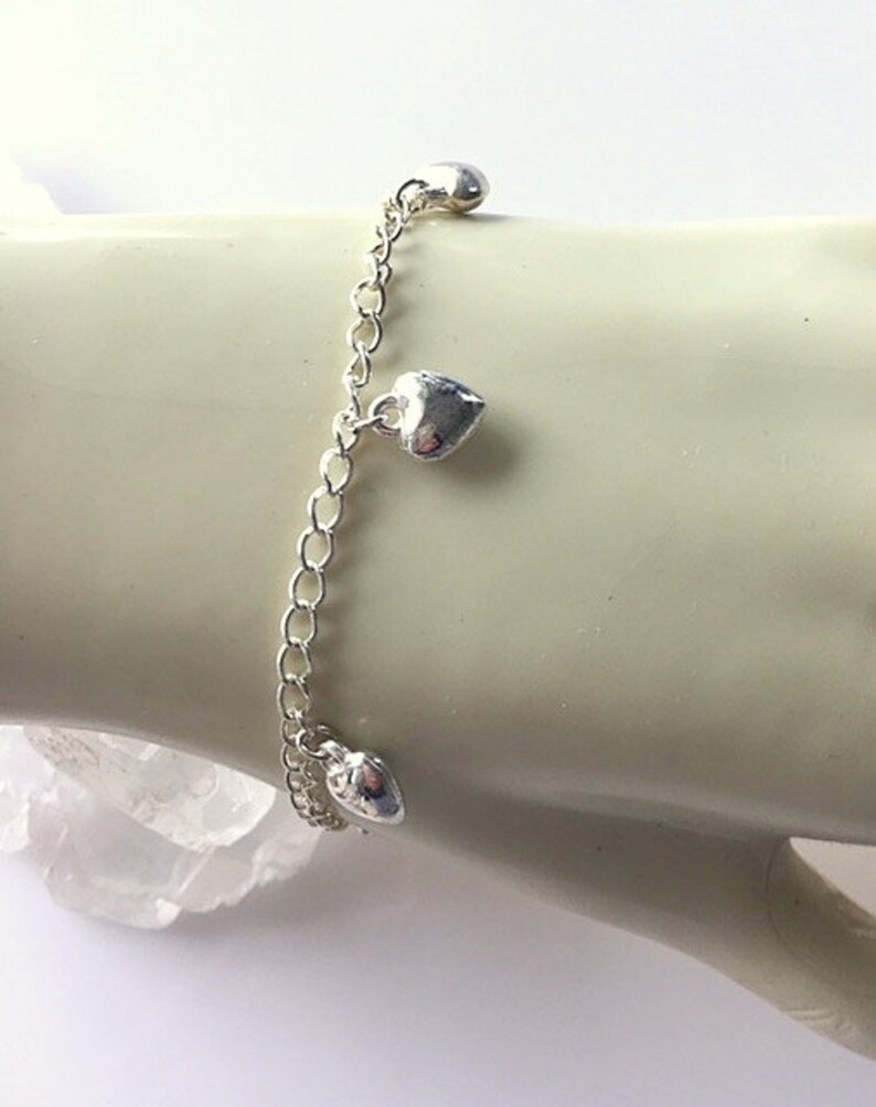 Silver Plated Heart Charm Bracelet Girls Heart Charm Bracelet image 3