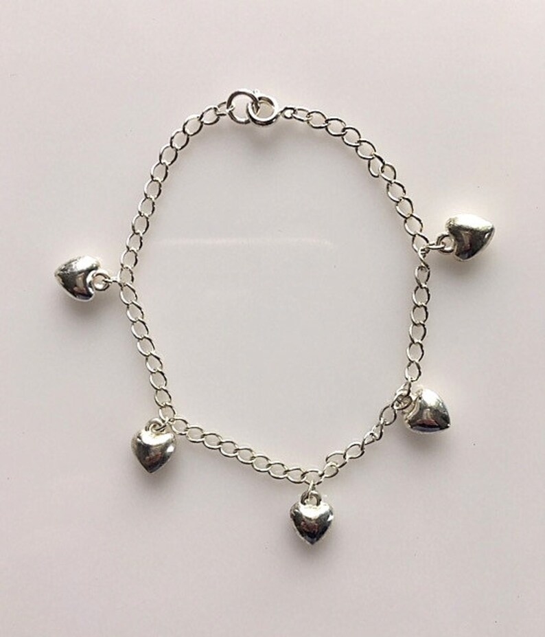 Silver Plated Heart Charm Bracelet Girls Heart Charm Bracelet image 4