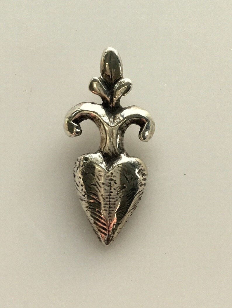 Unisex Sterling Pendant Signed Stylized and Oxidized Fleur De Lis Pendant Artisan Sterling Silver Fleur De Lis Pendant