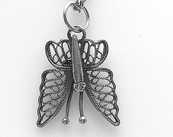 Vintage Sterling Silver Filigree Butterfly Charm - Small Silver Butterfly Charm Necklace
