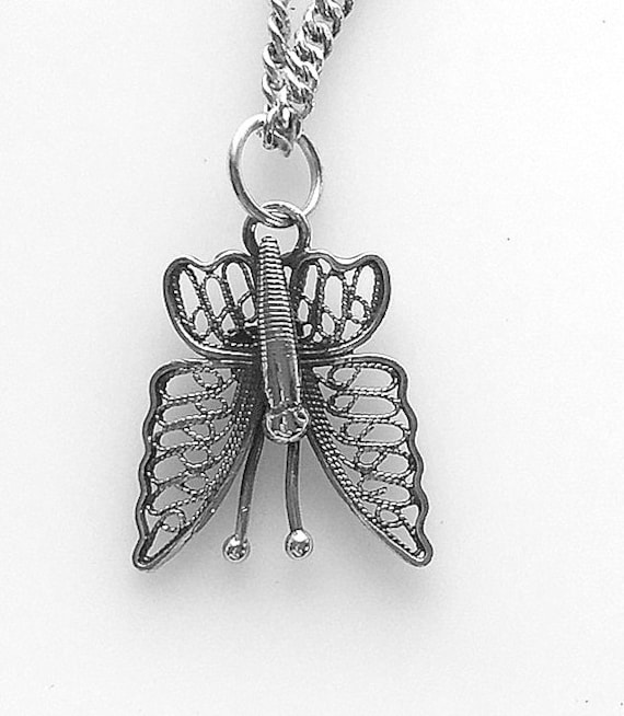 Vintage Sterling Silver Filigree Butterfly Charm -