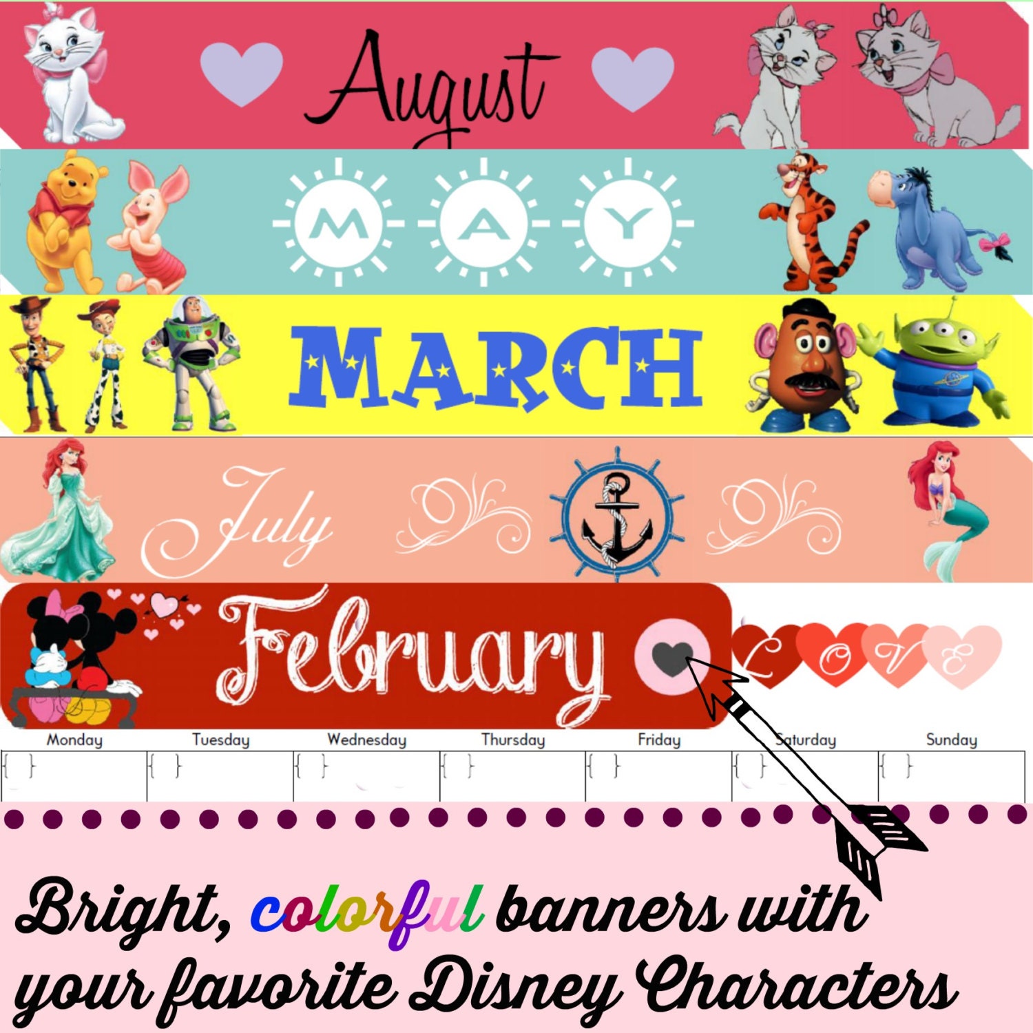 Disney Themed Calendar Set/Digital Editable PDF Etsy