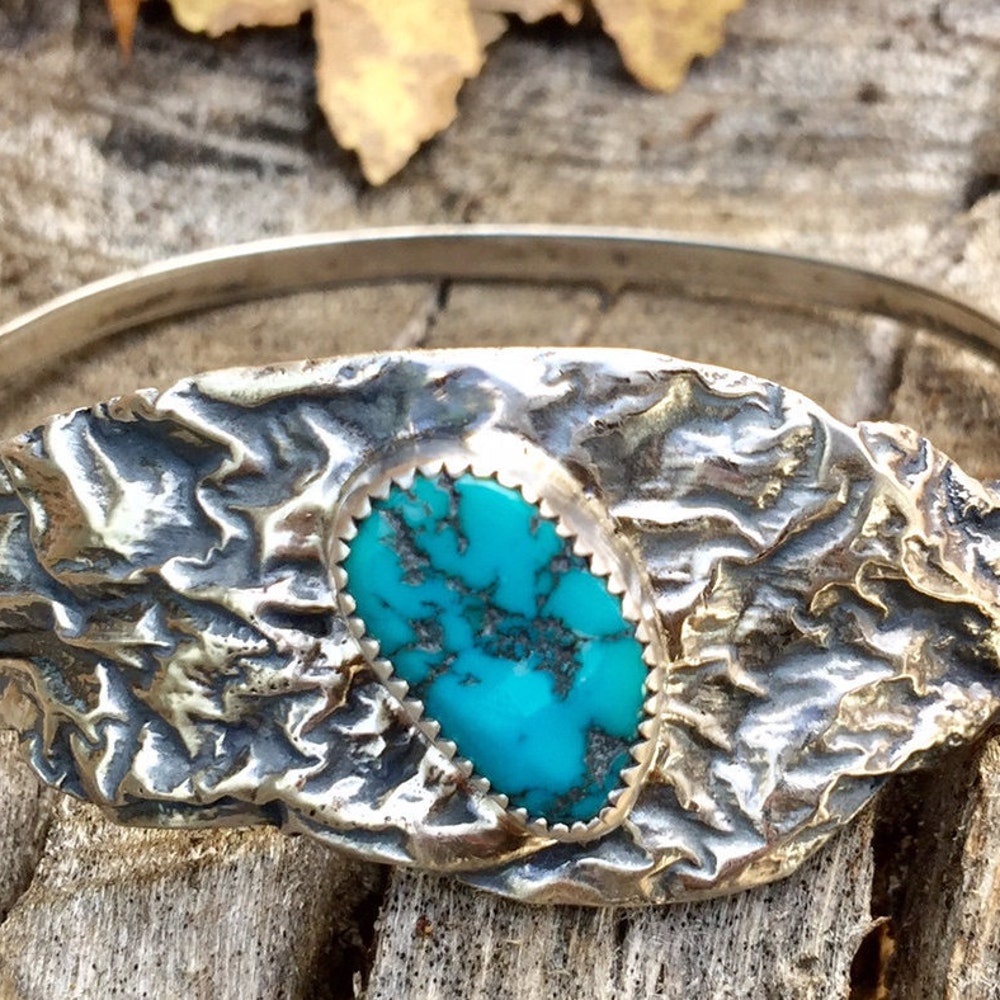 Silver Reticulated Bracelet with Turquoise Cabachon image 0