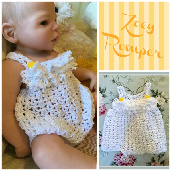 Zoey Romper Crochet PDF Pattern Size 0/3, 6/9, 12 and 24 Months