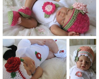 Elizabeth Fay Baby Sets Crochet Pattern Preemie, Newborn, 3 to 6 Months, 9 - 12 Months Hat, Booties, Bodysuit