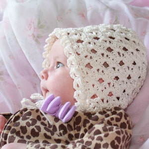 Alaina Crochet Baby Bonnet Pattern - Sizes Newborn, 6 Mo, 12 Mo, Toddler, Child