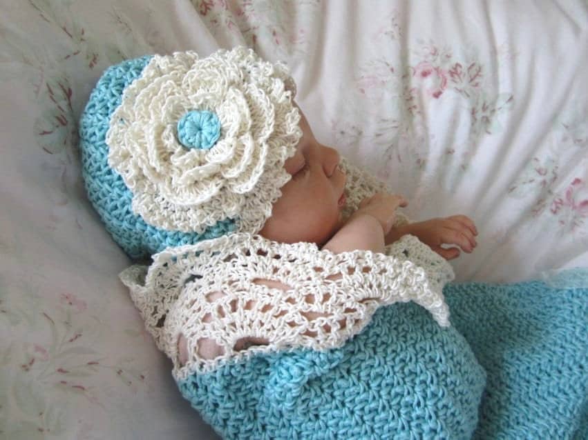 30 Cozy Sack Hat Crochet Patterns for Winter, Gifts, and Photo Props 19 Seaside Cottage Snuggle Sack and Hat Pattern