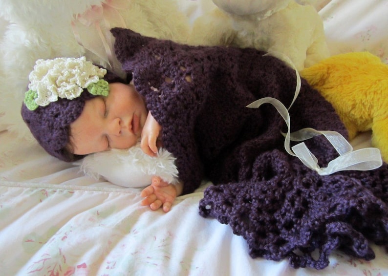 Sugar Plum Snuggle Sack and Hat Crochet Baby Cocoon and Hat Pattern