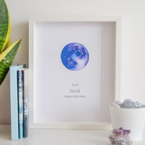 Leo Constellation Print, Leo Birthday Gift Idea, Custom Zodiac Print, Personalised Print, August July Birthday, Leo Star Sign, Celestial