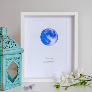 Cancer Constellation Print, Personalised Cancer Zodiac Art, Cancer Birthday Star Sign Gift, Custom Zodiac Print, Celestial Moon Print