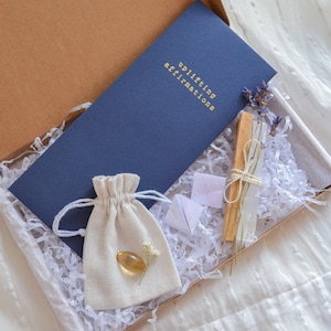 Opbeurende affirmaties Crystal Self Care Box, stemmingsverhogende affirmatiekaarten, natuurlijke citrien, pakket voor geestelijke gezondheidszorg, bemoedigend cadeau