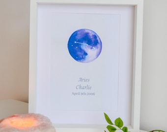 Aries Constellation Print, Aries Star Sign Celestial Gift, Custom Zodiac Gift, Personalised Aries Birthday Gift Idea, Personalised Print