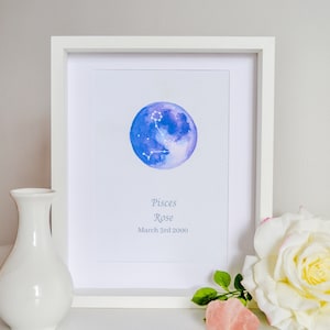 Pisces Constellation Art Print, Personalised Zodiac Print, Custom Star Sign Print, Minimalist Zodiac Wall Art, Pisces Birthday Gift Idea