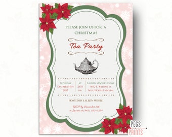 christmas tea invitation christmas tea party invitations etsy
