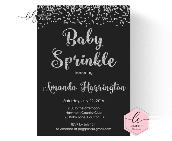 Gender Neutral Baby Sprinkle Invitation - Glitter Baby Sprinkle Invites - Gender Neutral Sprinkle Invitation PRINTABLE - Black Silver Unisex Il_570xn