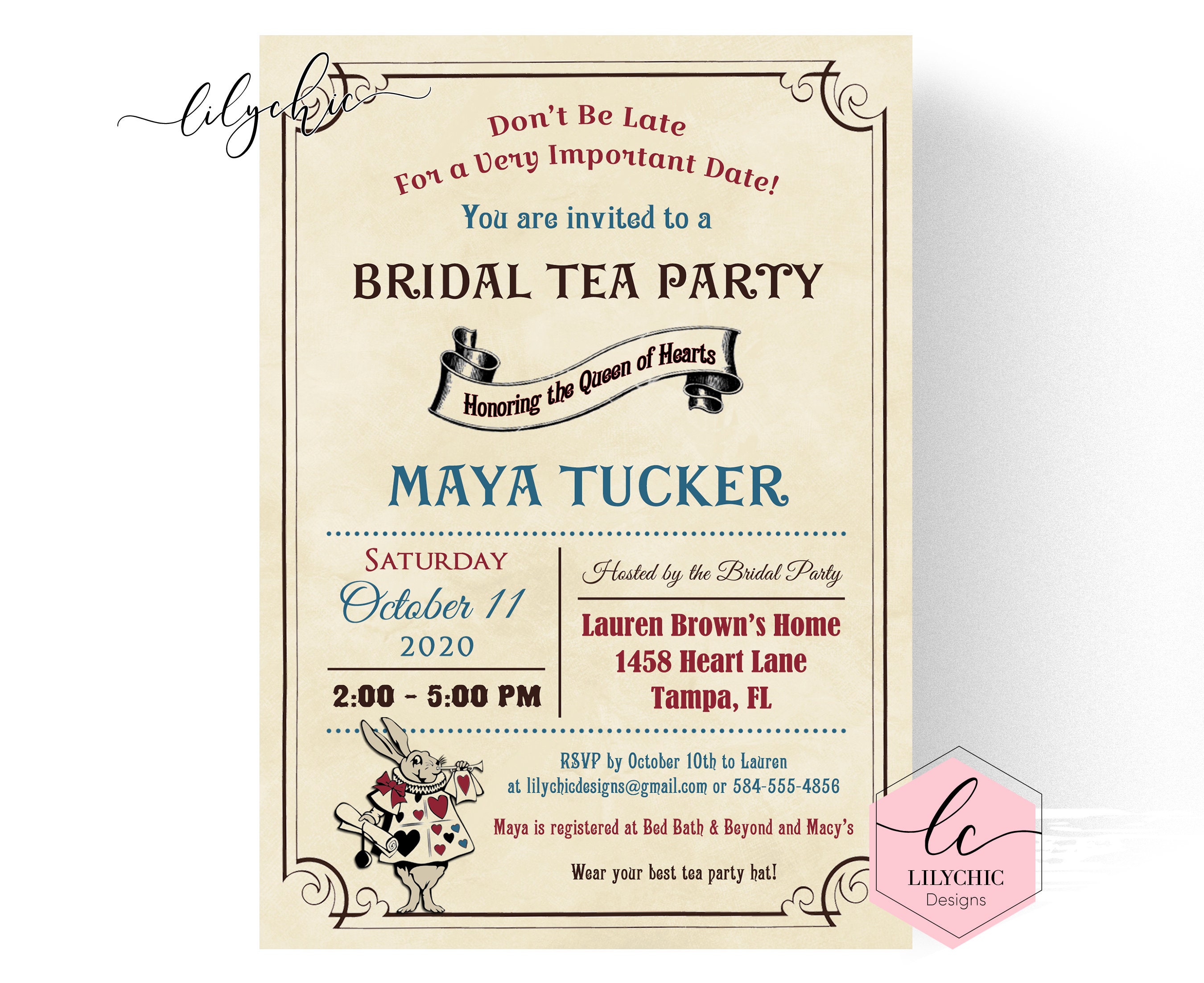 Vintage Mad Hatter Bridal Shower Invitation Printable Queen Etsy
