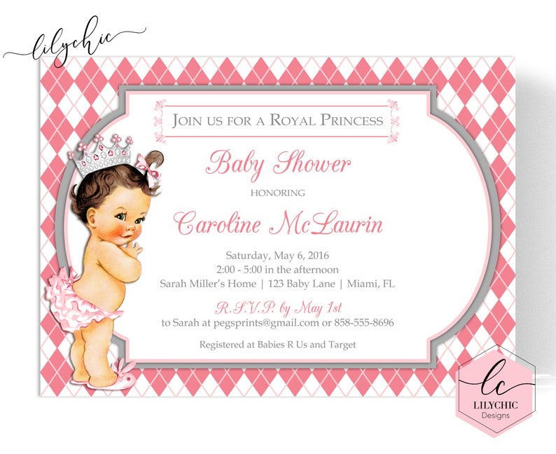 Princess Baby Shower Invitation Girl Printable Royal Etsy