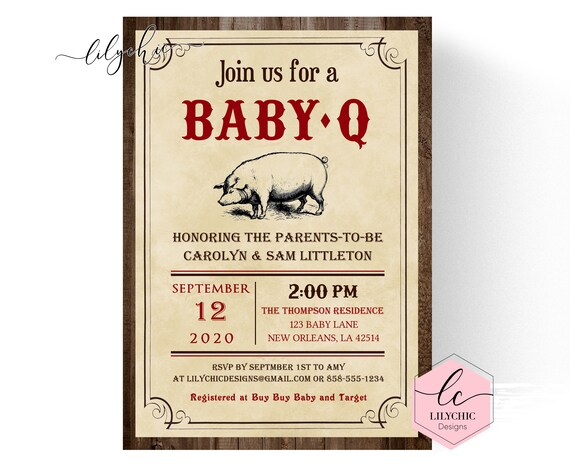 Baby Q Shower Invitations Printable Rustic Baby Shower Invitation