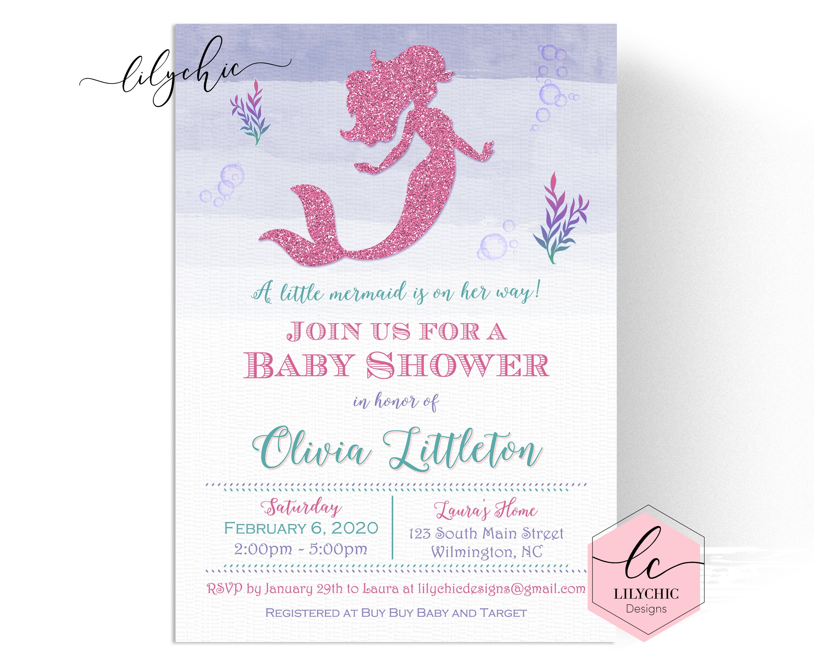 Mermaid Baby Shower Invitation PRINTABLE Mermaid Baby Shower | Etsy