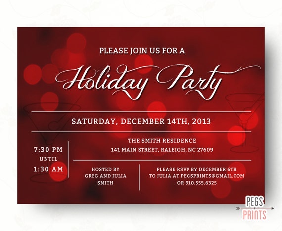 Printable Holiday Party Invitation // Holiday Party Invitations // Christmas Party Invitations // Holiday Invitations // Red Bokeh Il_570xn