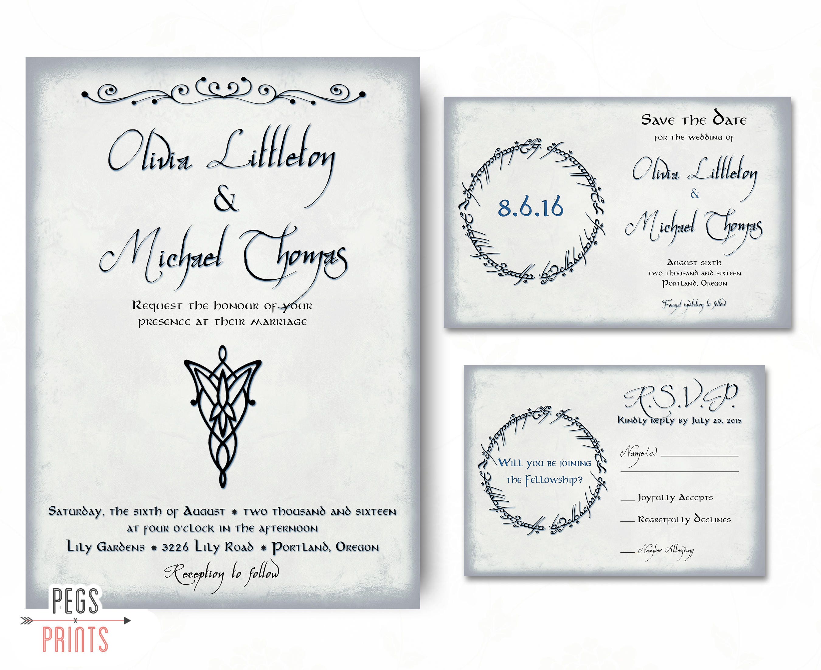 Geek Wedding Invitation Set Lord Of The Rings Elven Wedding Etsy