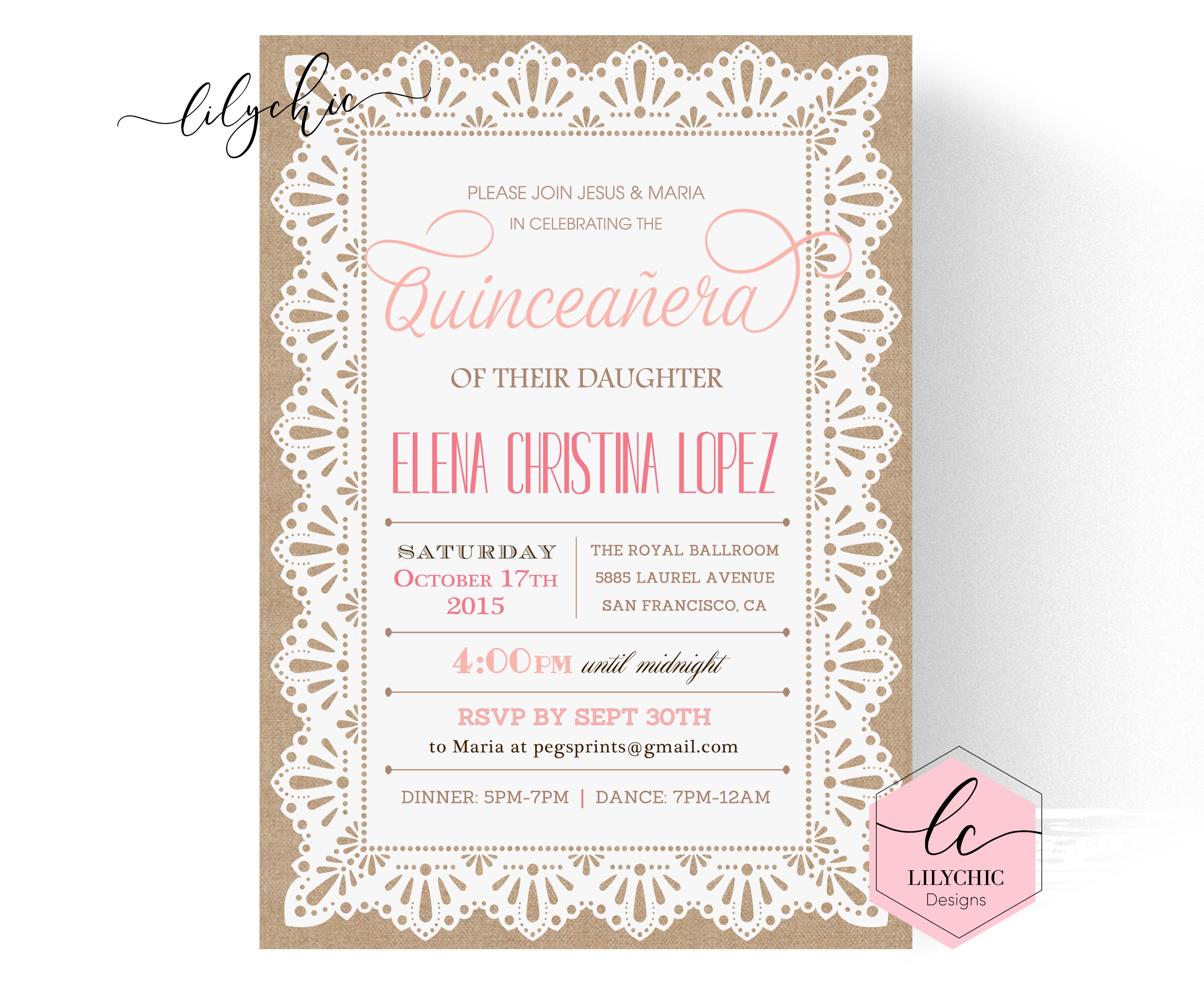 Burlap And Lace Quinceanera Invitation Quinceanera Invites Etsy