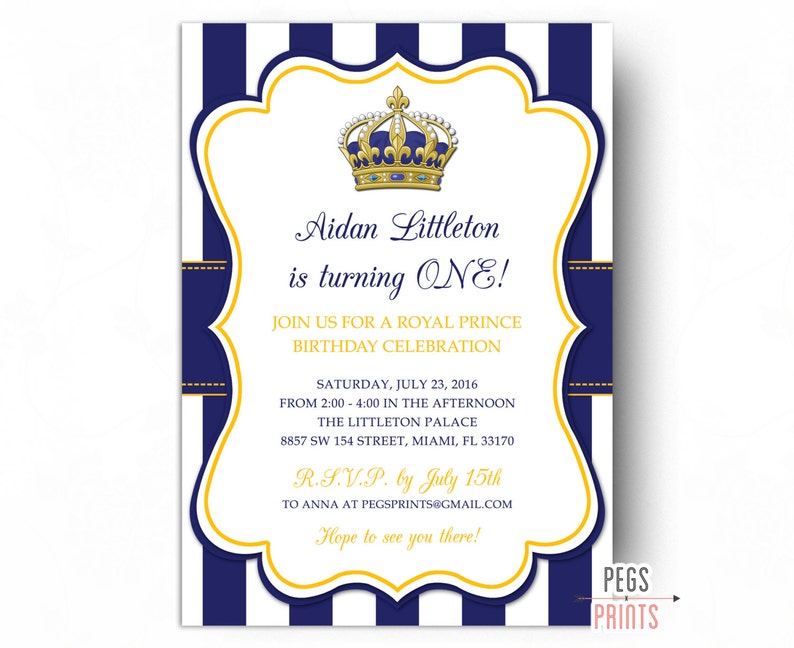 Royal Prince Birthday Invitation Printable Prince Birthday Invites Royal Birthday Invitation First Birthday Invitation Boy Blue