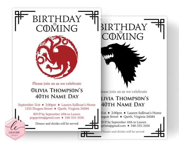 Dragon Birthday Invitation Wolf Birthday Invitation Game Of