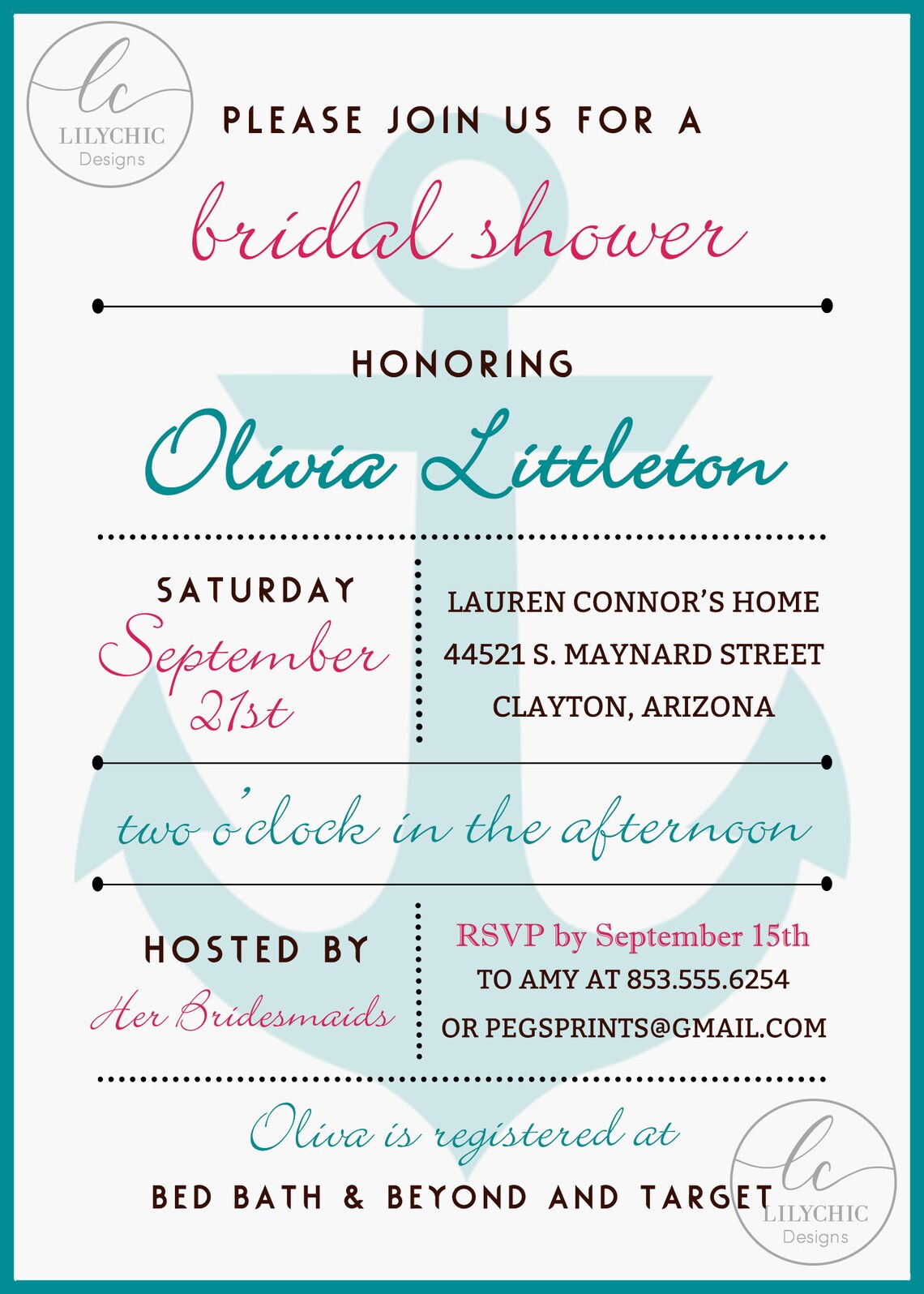 Nautical Bridal Shower Invitation // Printable Anchor Bridal | Etsy