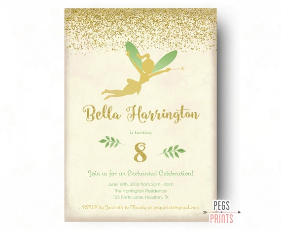 fairy birthday party invitation gold glitter fairy princess fairy princess birthday invitations