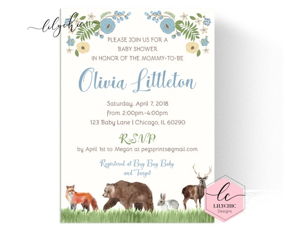 Forest Friends Baby Shower Invitation - Woodland Baby Shower Invitation Boy - Forest Animal Baby Shower Invite - Forest Baby Shower Boy Il_570xn