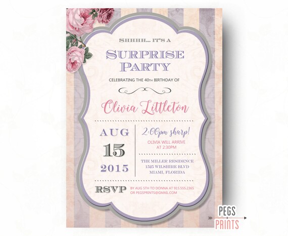 Surprise Birthday Party Invitation (Printable) Adult Surprise Birthday Invites - Female Surprise Party Invitation Milestone Women 30th 40th Il_570xn
