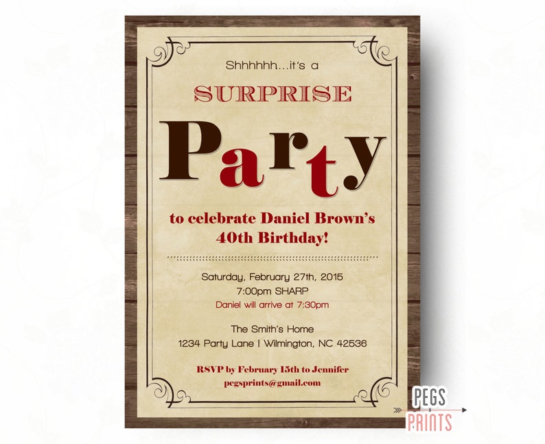 Surprise Birthday Invitations For Men Surprise Birthday Etsy
