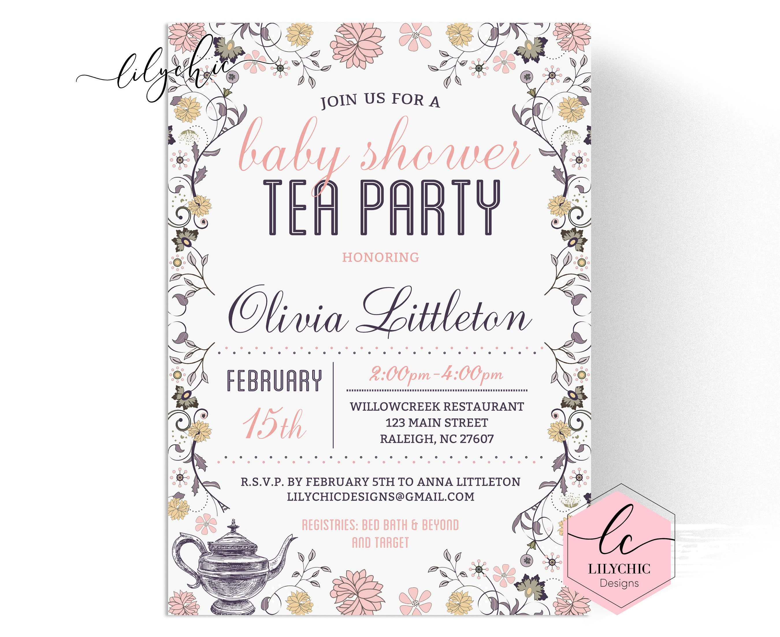 Tea Party Baby Shower Invitation For Girl Baby Shower Tea Etsy Tea Party Baby Shower Invitation For Girl Baby Shower Tea Etsy