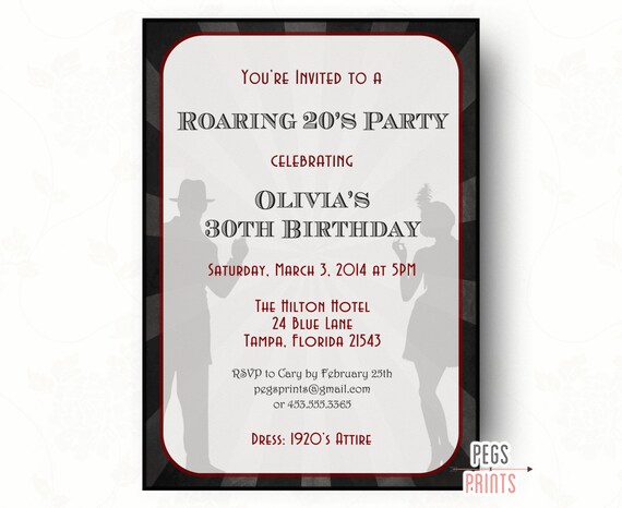 Roaring 20s Invitation Printable 1920s Birthday Invite Great
