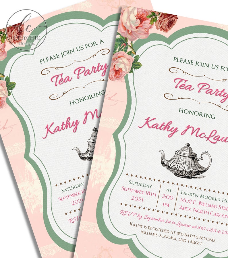 Printable Tea Party Bridal Shower Invitation Shabby Chic Tea | Etsy