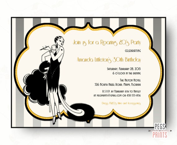 great gatsby invitation printable roaring 20s birthday invitation