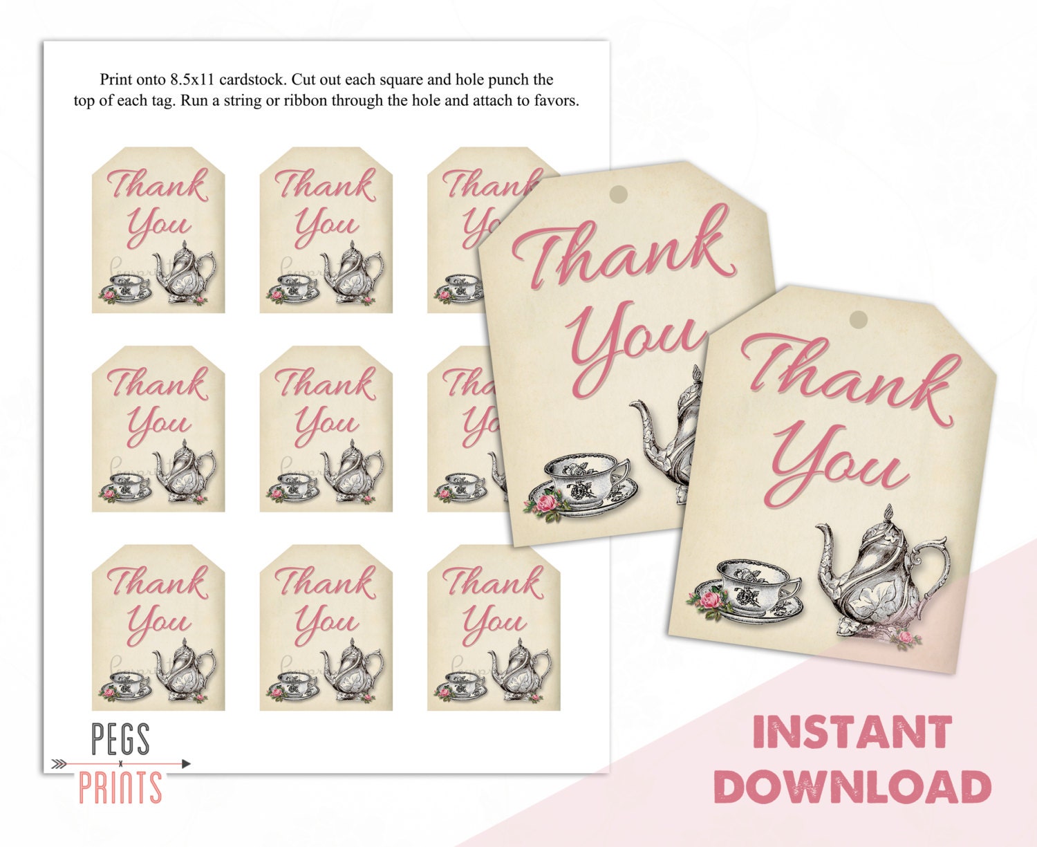 Tea Party Thank You Tags Tea Party Gift Tags Bridal Shower Etsy