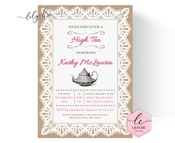 Burlap and Lace High Tea Invitation // Printable High Tea Bridal Shower Invites // Burlap and Lace Bridal Shower Tea Party // Lace Wedding Il_570xn