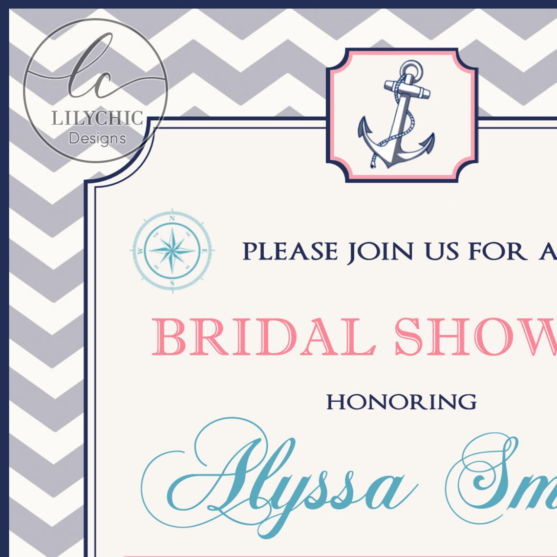 Nautical Bridal Shower Invitation Printable Pink and Navy | Etsy