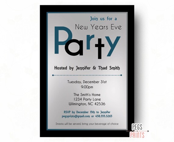 New Years Party Invitation - New Years Eve Invitation - New Years Eve Party Invitations (Printable) Black and Silver Invitations Il_570xn