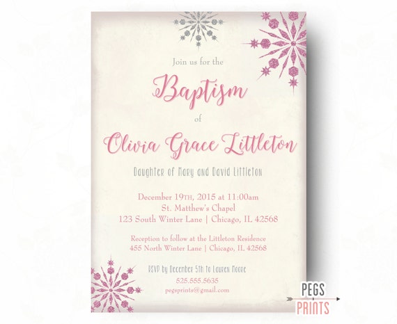 Snowflake Baptism Invitation - Winter Baptism Invitation - Glitter Baptism Invitation Printable - Christmas Baptism Invite - Holiday Baptism Il_570xn