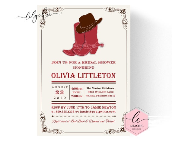 Country Bridal Shower Invitation - Printable Cowgirl Bridal Shower Invites - Country Western Bridal Shower Invitation - Cowgirl Wedding Il_570xn