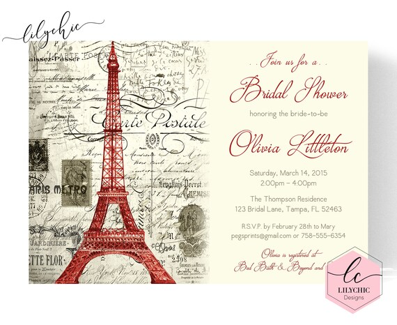 Red Paris Themed Bridal Shower Invitation - Printable Paris Bridal Shower Invitation - Paris Themed Invitations - Paris Theme Bridal Shower Il_570xn