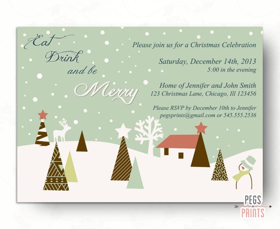 printable christmas invitations eat drink and be merry etsy