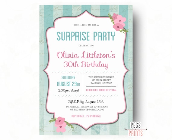 shabby chic surprise birthday invitations printable surprise 30th